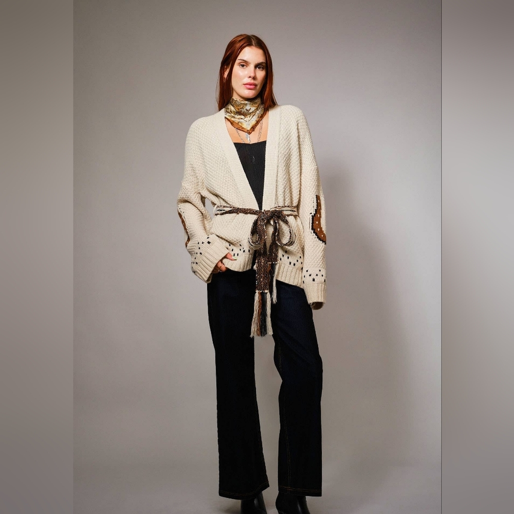 NWT Lucky And Blessed Western Embroidered Horse Belted Cardigan Sweater - Picture 6 of 11
